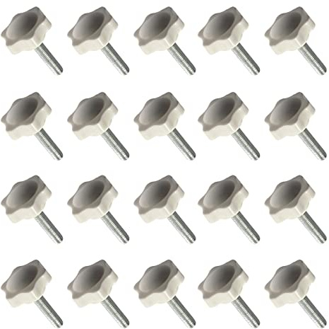 20 Stück M6 x 16 Sternknaufschrauben, Rändelschrauben, Klemmschrauben, Handspannschrauben, Außengewinde, 32 mm, weißer Kunststoffkopfgriff