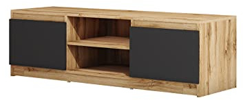 MINIO go for it - Meuble TV Dingo 120cm Lowboard pour téléviseur | Meuble TV bas debout avec 2 portes battantes et 2 compartiments ouverts, meubles TV Wotan chêne et noir graphite