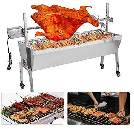 RajoNN Bbq Rotisserie Grill Roaster Rotisserie Kit 15W Stainless Steel Outdoor Automatic Grill Rotisserie Large Grill Rotisserie Spit Roaster Rod For Party Camping Adjustable