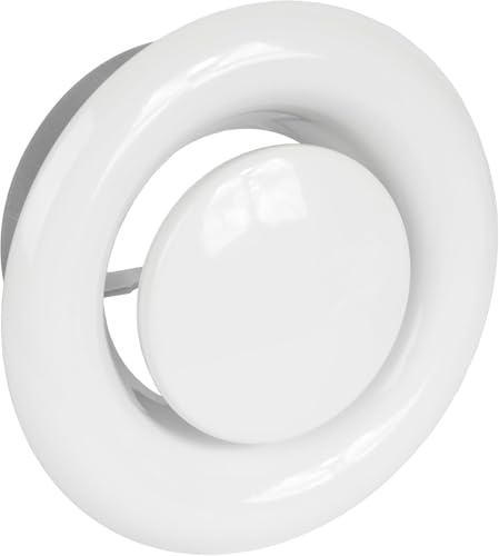 Vent Systems Válvula de disco redonda de 100 mm de diámetro, de metal, color blanco, cubierta para conducto de ventilación, cubierta de ventilación para baño, cocina, oficina, sistema de ventilación