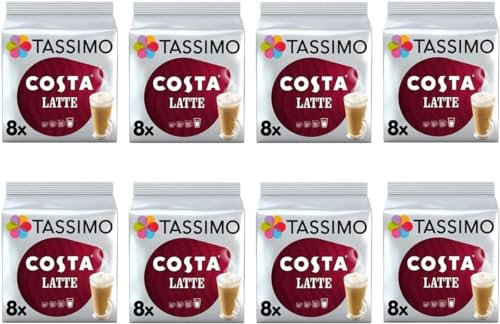 Tassimo Costa Latte Pods - Pack of 8, Total 128 discs, 64 Drinks