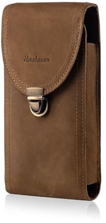 HUAZHIMAO Echtes Leder Gürteltasche Herren für iPhone 16 Plus 16 Pro Max Handyhüllen Tasche für iPhone 15 14 13 Pro Max, Samsung Galaxy S25 S24 S23 Ultra, S25+ Handytasche Holster mit Gürtel Clip