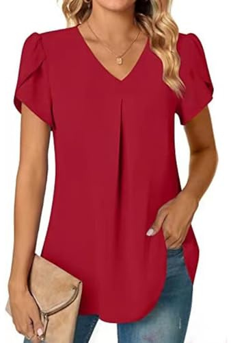 SHEKINI Camicia Donna Elegante Maglietta Chiffon Donna Maniche Corte Camicetta con Scollo a V Blusa Estivi Casual Top T Shirt Sexy Manica Corta Abbigliamento Donna