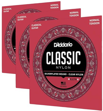 D'Addario Cuerdas para Guitarra Española | EJ27N Juego de Cuerdas Clásica de Nylon (Paquete de 3)