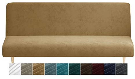 CHELZEN Samt Futon Abdeckung High Stretch Armless Couch Bezüge Spandex Stoff Sofa Bett Slipcover Anti Rutsch Möbel Schutz mit elastischer Boden Maschine Waschbar (Kamel)