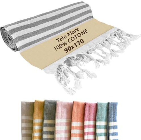 SONIT - Telo Mare Grigio in Cotone Leggero 90x170 cm, Asciugamano Mare Antisabbia Morbido e Assorbente, Telo Salvaspazio e Ultra Leggero, Ideale per Piscina, Viaggio e Pic Nic, Unisex