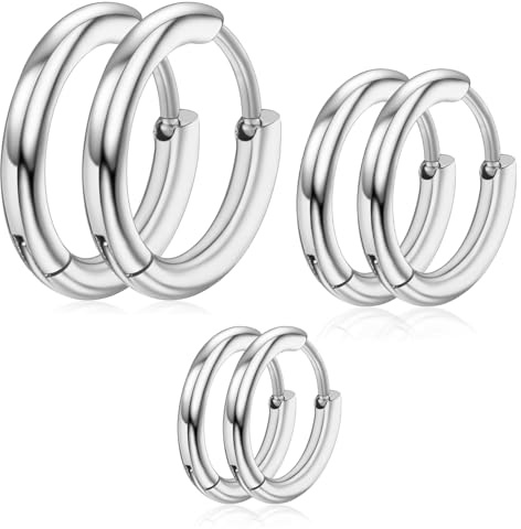 3 Paar Damen Creolen Edelstahl Ohrringe 8/10/12mm Kleine Knorpelohrringe Damen Herren Mädchen Hypoallergene Ohrringe
