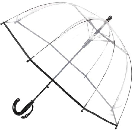 Generisch Parapluie transparent à bulles pour enfants, garçons et filles, avec fermeture anti-pincement et poignée à crochet adhérente, Bordure noire, S