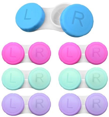 LICQIC 12 Packs Contact Lens Cases with Left/Right Caps, Contact Lenses Holder Box, Portable Leak-Proof Contact Lens Container for Home Travel Outdoor, 4 Colors
