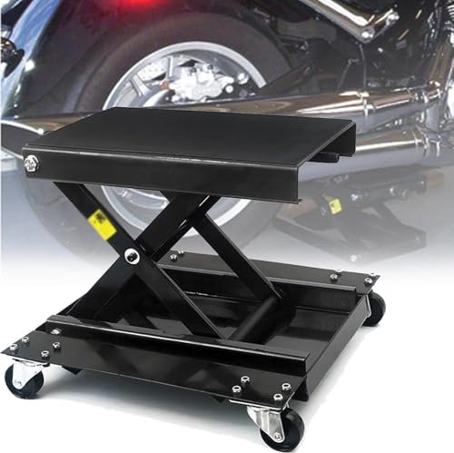 Hlixzoy Tavolo Elevatore per Moto con Ruote Girevoli A 360° E Manovella, Telaio Stabile A Forma di X, Jack A Ponte Largo con capacità di 500 kg
