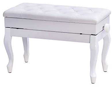 IUokLU Klavierhocker aus Kunstleder Klavierbank Design mit Notenfach ausgestattet mit Beinen aus Massivholz und gepolstertem Lederkissen höhenverstellbar (weiß)，Weiß