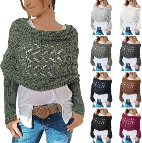 Gestrickter Zopfmusterschal Mit Ärmeln für Damen