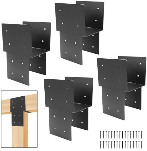 4 Stück 15,2 x 15,2 cm Pfostenkappen-Spurstangen-Halterungen (tatsächlich 14 x 14 cm), robuste Holzbalken-Spurstangen-Halterungen, zur Unterstützung von Pergolen, Pavillons, Decks und Veranden