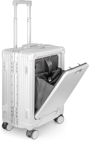 POSH Hartschalen-Trolley, Reisekoffer mit Aluminiumrahmen, Handgepäck auf 4 Rollen | Hartschalenkoffer aus Polycarbonat | Urlaubskoffer in den Größen M-L (Silber, medium)