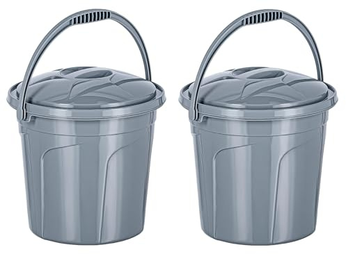 Best House | Plastic Bucket with Lid | 10 Litres | Grey | 2 Pcs | Carry Handle | Multipurpose Storage for Water Kitchen Garden Cleaning Water Animal Bird Feed - (Pack of 2)
