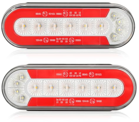 AOHEWEI Luci Posteriori LED per Rimorchi 12/24V - 2 Pezzi Impermeabili con Luci Freni, Posizione, Frecce Dinamiche e Retromarcia per Camper, Caravan, Trattori, Furgoni - Omologazione E