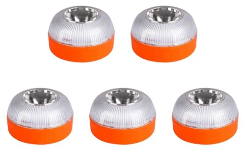 Breeshy 5Pcs V16 Feux de Signalisation LED d'urgence Blancs et Jaunes avec Une Base Magnétique, Lampe de Sécurité Routière