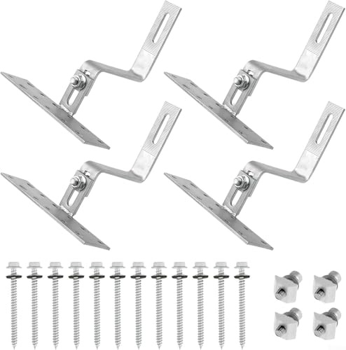 Lot de 4 supports de montage réglables pour panneau solaire - En acier inoxydable - Crochets de toit photovoltaïques
