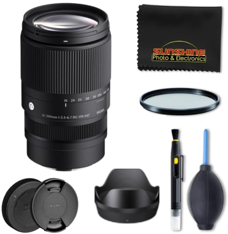 Sigma 16-300mm f3.5-6.7 DC OS Contemporary Lens for Sony E with Sunshine Photo Basic Bundle - 4 Years Manufacturer Warranty