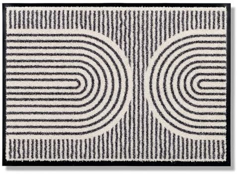 Rutschfeste Türmatte innen - Semi-circles creme 50 x 70 cm (Rechteckig) | Waschbare Fußmatte pflegeleichte Schmutzfangmatte Eingangsbereich Sauberlaufmatte robust Fussmatte Sauberlauf srapazierfähig