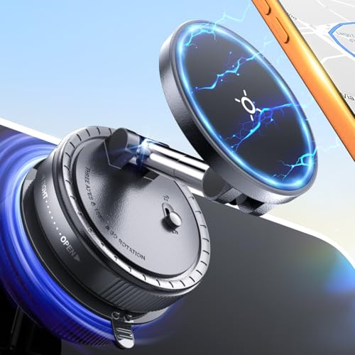 eSamcore Vakuum Magnetische Handyhalterung fürs Auto, für Magsafe Autohalterung für Windschutzscheibe, Faltbarer Ständer Saugnapf für Spiegel, Glas, Bildschirm, Fitnessstudio, Glatte Oberflächen