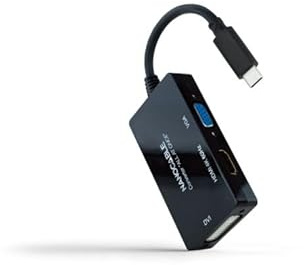 Convertidor - convertidor USB-C a HDMI/DVI/VGA de 20 cm, Color Negro, facilita la conexión de Dispositivos a Pantallas externas de múltiples formatos.* #*