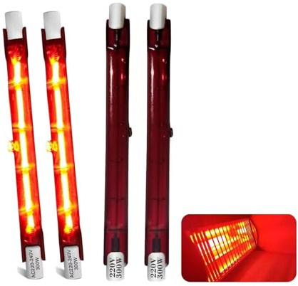 300W Infrarotlampe 118mm, 230V R7S Infrarot Heizlampe, Infrarot Halogenstab Dimmbar kein Flimmern, 300W Terrasse Heizung Lampe Wärmelampe für Heatmaster U3, 300LM, Rot Quarz Halogen Lampe, 4 Stück