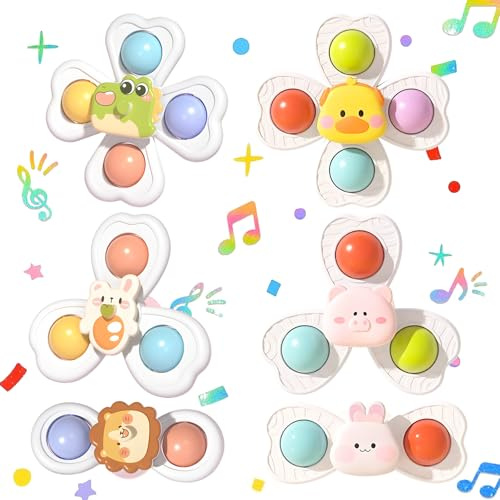 Juguetes Giratorios con Ventosa，Suuwwn 6 PCS Juguetes Bebe Spinner Baño Bebe Sensoriales Giratorios Educativos