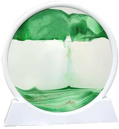 AMSLSIU Sablier 3D paysage de sable de mer profonde, décoration élégante adaptée à toutes les occasions, verre rond, paysage de sable de mer profonde, choix de cadeau, Vert et Blanc, 【18.5 * 19.5 cm】