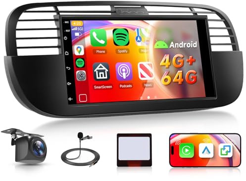 4G+64G Car Radio Stereo for Fiat 500 2007-2015 5GWiFi, Hodozzy 7 inch 1280P IPS Touchscreen Car Radio with Wireless Android Auto Bluetooth 5.0 GPS Navigation FM/RDS SWC Mirrorlink AHD Reverse Camera