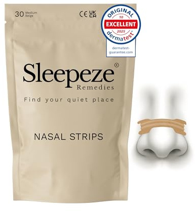 Sleepeze Remedies Nasenpflaster Schnarchen Mittel Beige (30 Stück), Anti schnarch Nose strips besser atmen, Nasenstrips gegen Schnarchen, Nasenpflaster sport und Verstopfung Entlastung, Nasal strip