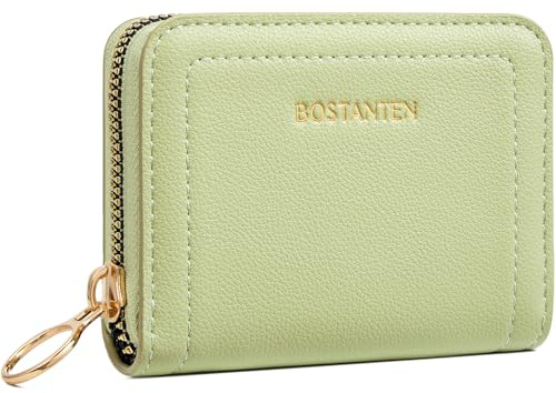BOSTANTEN Credit Card Holder RFID Leather Small Wallets Woman, Accordion Zipper Card Wallet, Grass Green