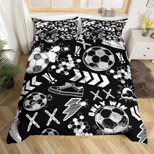 Homewish Housse de Couette 140x200 Enfant Football 2 Pièces, Parure de Lit Ado Garcon À Thème Sportif, Sets de Housses de Couettes Jeux de Ballon de Football, Couvre Lit Nid d'abeille Vintage