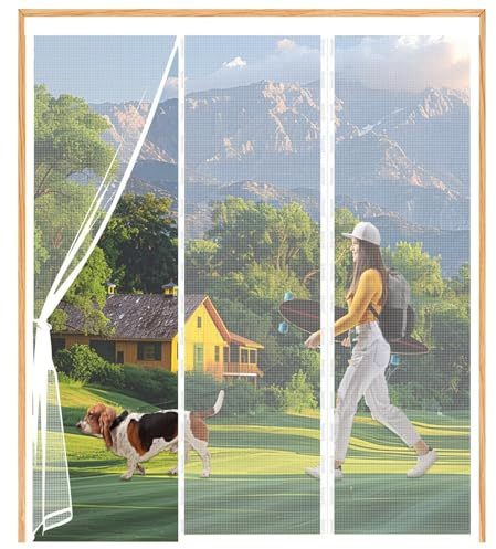 White Fly Screen for Double Doors 265x230cm Magnetic Screen Curtain for Sliding Doors Easy Install Bug Blocker with Full Frame Magic Tape Keep cts Out!