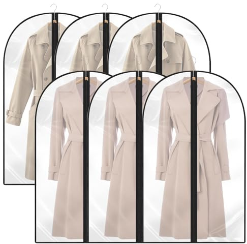6 fodere per indumenti, custodia per abbigliamento da appendere, anti polvere, trasparenti, da appendere con cerniera, protezione per camicia costumi, cappotto, abiti ecc. (60 x 120, nero)