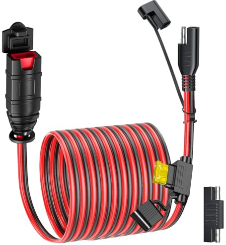 KarlKers SAE Extension Cord Compatible with NOCO Genius Smart Battery Chargers, 16AWG SAE Adapter with 20A Fuse Waterproof Plugs, SAE Connector Cable for Motorcycle/ATV/UTV/Auto/Car (10FT)
