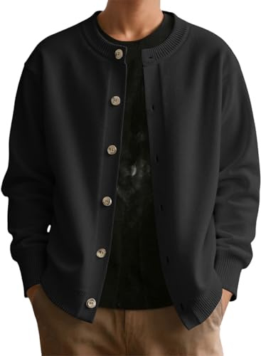 Duohropke - Cardigan da uomo, giacca in maglia casual con girocollo, cardigan, maglione classico con bottoni, giacca di transizione, giacca tradizionale, maglione monocromatico, mantello in maglia