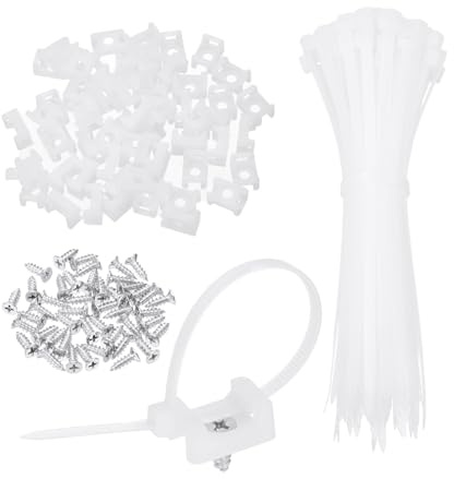 sourcing map 75pcs 22.6mm Cable Tie Saddle Type Mounts Base with 150mm Cable Zip Ties and M5 Tapping Screws M6 Hole, Wire Organizer Holder Clamps Set, White