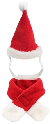 Weihnachten Haustier Hut Schal Set Kurze Plüsch Winter warme Weihnachten Party Dress Up süße Haustier Weihnachtsmütze Schal geeignet für kleine mittlere Haustiere (Red, One Size)