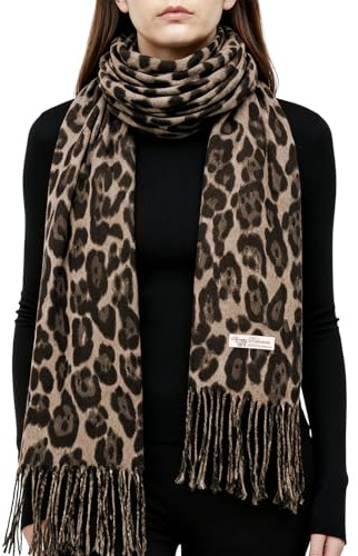 HZHSGLY Leopard Print Scarf, Leopard Scarf Winter Soft Warm Animal Print Blanket Wrap Shawl UK, for Women Ladies Christmas Birthday Gifts (Khaki)