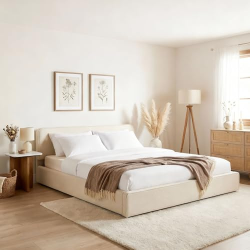 LATINI Polsterbett mit höhenverstellbarem Kopfteil, 180x200 cm, Beige - Doppelbett inklusive Lattenrost, ideal für zwei Personen, Bettgestell stabil und bequem, modernes Design für jedes Schlafzimmer