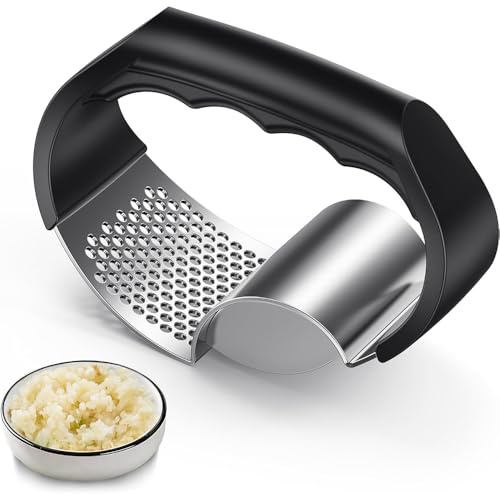 Stainless Steel Ring Garlic Press Rocker - Easy Garlic Crusher for Quick Prep, Ergonomic Garlic Press for Home Cooking