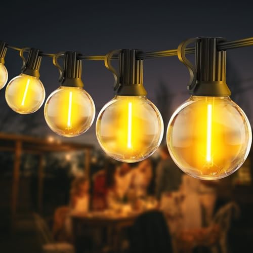 FTL Lichterkette Außen 12M, IP44 Wasserdicht LED Outdoor Lichterkette Weihnachtsbaum Strom, Warmweiß Beleuchtung mit 14+1 Stk G40 Glühbirnen, für Innen Außen Balkon Garten Pavillon Party Terrasse