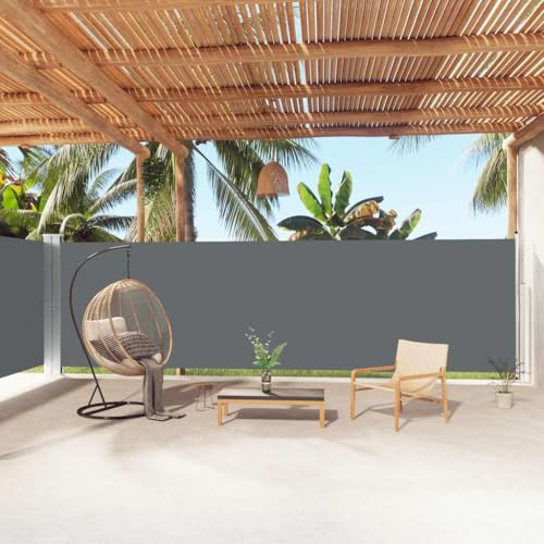 Seitenmarkise Ausziehbar Anthrazit 180x1000 cm, UV-beständiger Sichtschutz für Terrasse, Garten, Balkon, Wasserabweisende Außenmarkise, Sonnenschutz und Windschutz