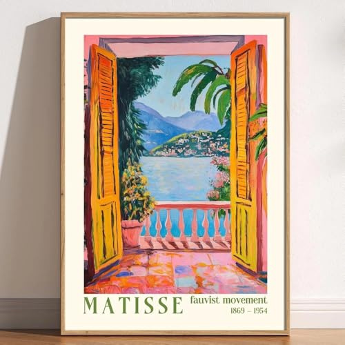 LZMASM Offenes Fenster Henri Matisse Druck Henri Matisse Stil Fauvismus Gemäldeausstellung Mediterraner Orangenbaum Küstenansicht (40x60cm/Rahmenlos)