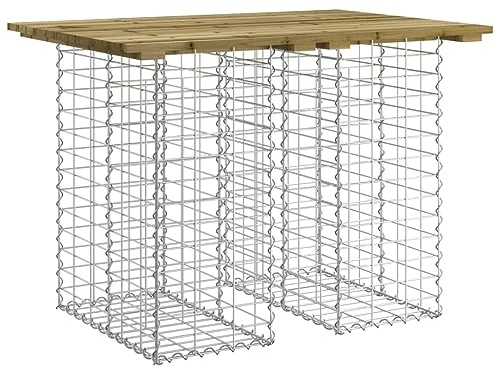 HFMDRMU Garden Table Gabion Design 100x70x72 cm, Impregnated Pine Wood Top with Galvanised Steel Base