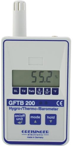 Greisinger GFTB 200 - Misuratore di umidità (igrometro), 0% rF, 100% rF, indicatore di punto di rugiada/muffa