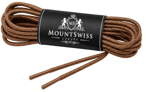 Mount Swiss Luxury Skoband I vattenavvisande och slitstarka skosnören runda ø 2–3 mm av fin bomull/vaxad för affärskostym och läderskor I Ädel Shoelaces längder 45–120 cm, ingefära, 60 cm / ø 2 mm