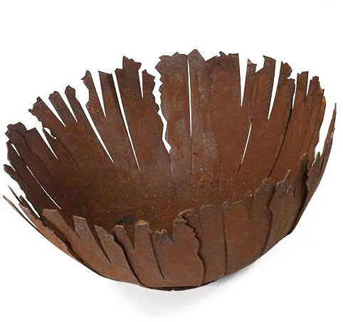 Klocke Edelrost Dekor Rostige & Runde Schale (auf Bodenplatte) mit fransigen Rissen - Dekoschale: Ø 30cm / Höhe 15cm - Rostschale/Metallschale/Gartendekoration