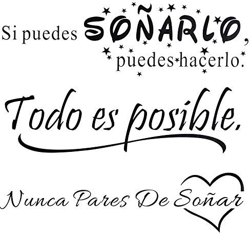 3pcs Pegatinas Pared Vinilos Frases Motivadoras Citas Inspiradoras Español Letras Stickers Adhesivos Negro Decorativos Habitación Dormitorio Salón Oficina Todo es posible